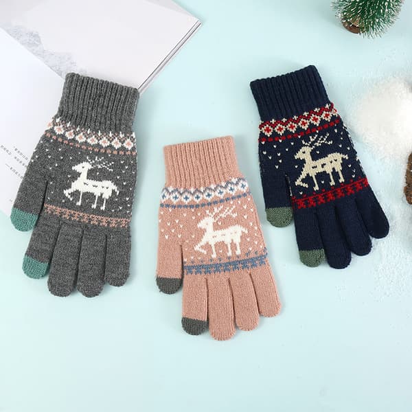 Set med 6 par Xmas Winter Touch Screen-handskar, Snowflake Deer Pr