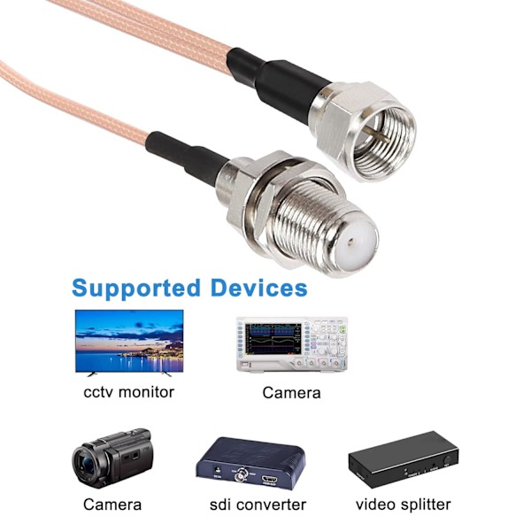 F-Type Splitter Koaksialkabel, F Han til Dobbelt Hun Adapter, 50 Ohm TV Antenne, 3 Vejs RG316 Y TV Splitter Koaksialkabel til VCR Satellit Antenne (2