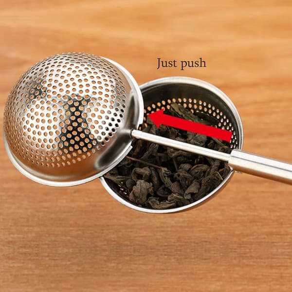 Teleskopisk teinfuser i rostfritt stål, sfärisk tefilter, fläck