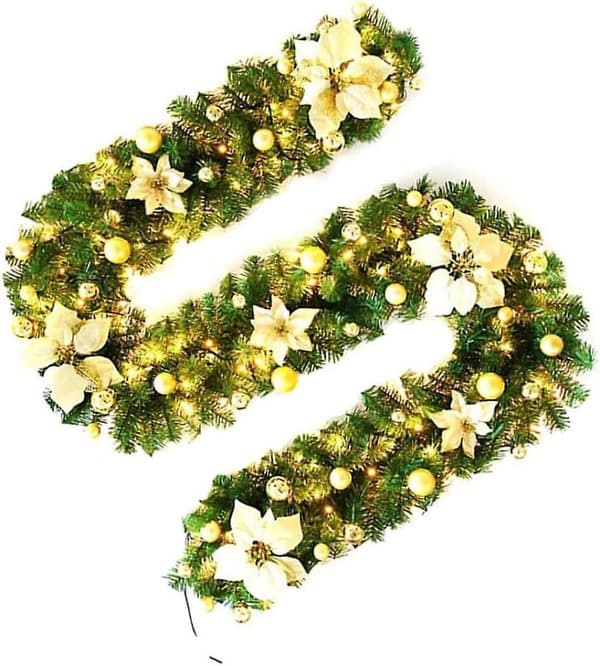 Julekrans med lys, LED-belyst julepeisgarland