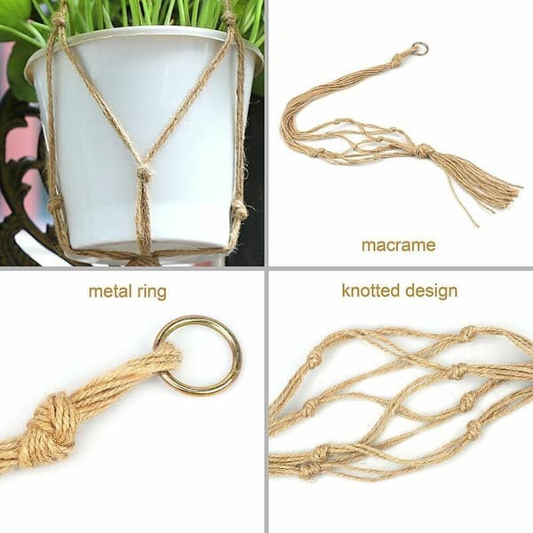 Set med 4 Macrame växt hängare rep växtkruka hållare hängande växt