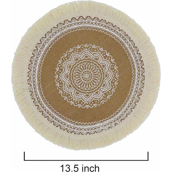 Spisebordsett med 4 runde duskebrikker Boho tallerkenbrikker