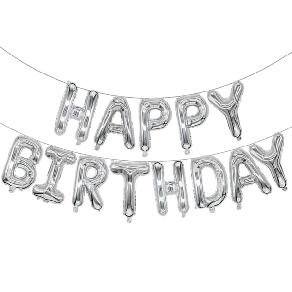 Silver Grattis på födelsedagen ballonger Banner, 16 tums Mylar folie bokstäver