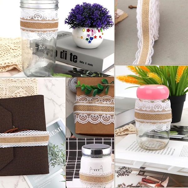 Rullar av Spets Juteribbon, Vit Burlap Ribbon, Rustik Dekoration - Jute Burlap Rulle, Perfekt för Hantverk, Bröllop, Presentinslagning