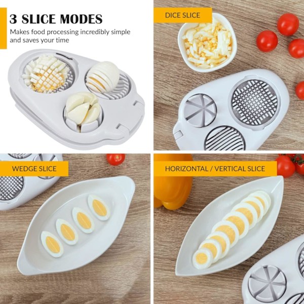 Egg slicer for hard-boiled eggs - 3 slicing modes, handy, robust stainless steel