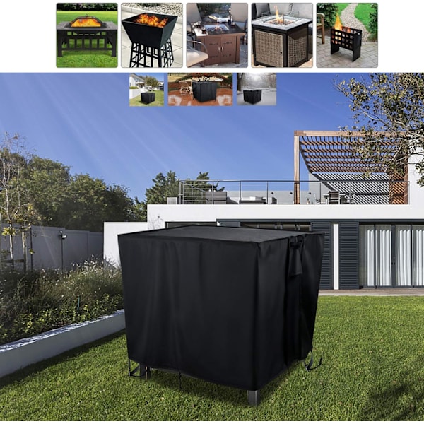 Firkantet Ildstedsdæksel til Havegasildsted Vandtæt Heavy Duty 420D Oxfordstof - 82 x 82 x 61cm (Sort)