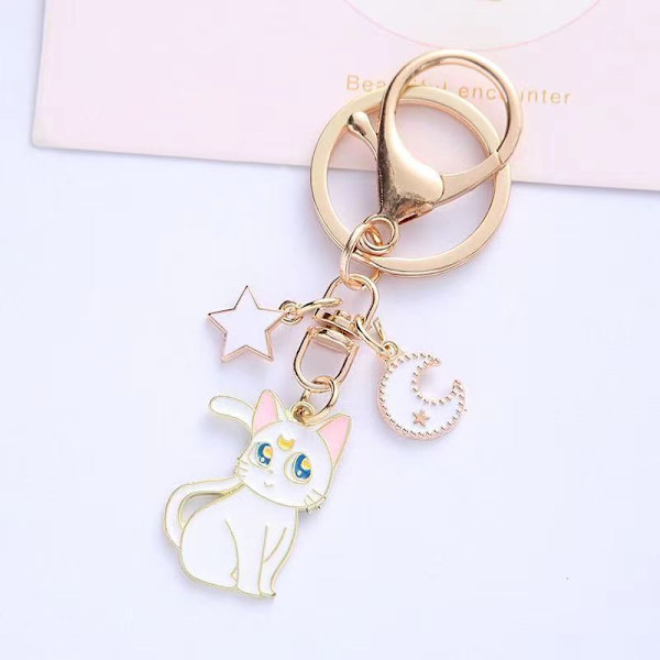 Sailor Moon Nyckelring, Lyckokatt Nyckelring, Månekatten Nyckelring Kawaii, Kattmönster Nyckelring för Handväskor, Nyckelhållare, Födelsedagspresenter, Kattpresent
