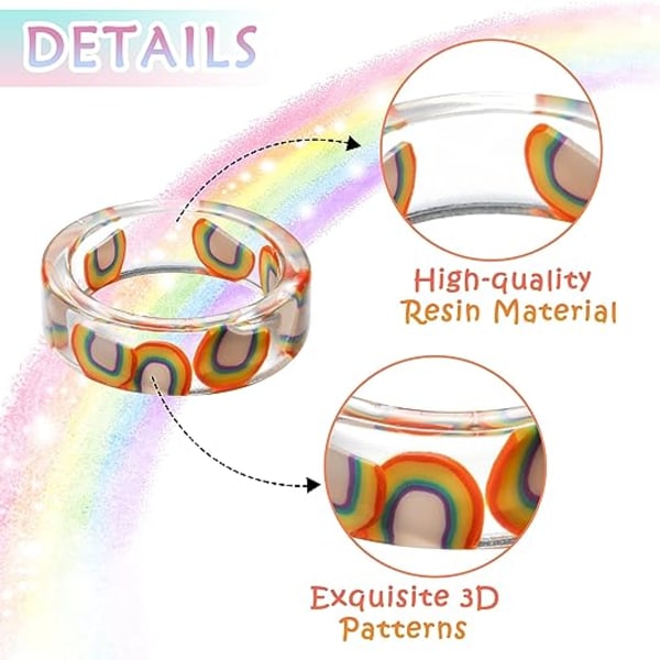 12 stk søde akryl harpiks indie ringe sæt farverige sommer kno gennemsigtig Sta