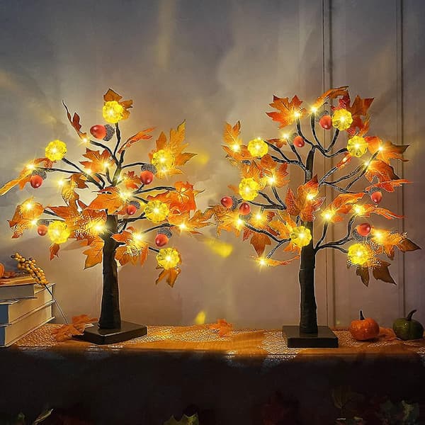 2-pack upplysta höstlövträd med 48 LED-lampor - batteridriven