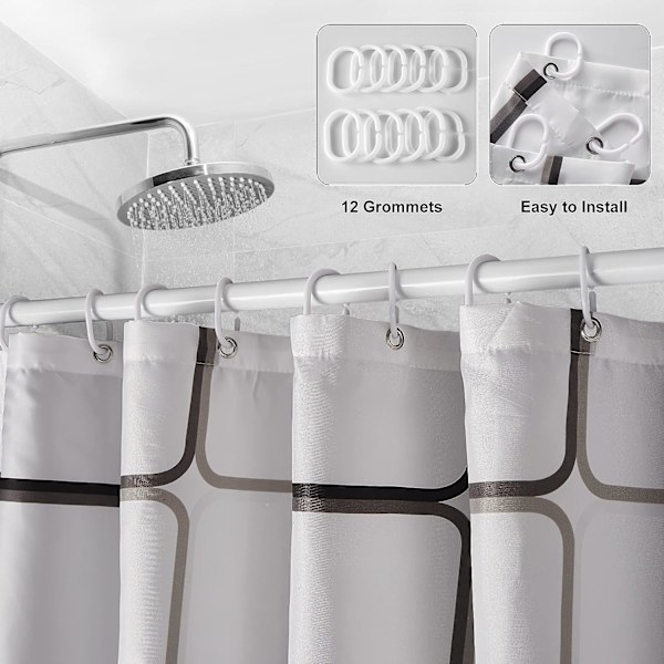 Mildew Proof Bruseforhæng, Maskinvaskbar Antibakteriel Vandtæt Polyester Stof Bruseforhæng, Semi-Sheer Badeværelse Gardiner med 12 Kroge, W