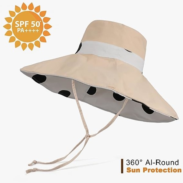 Dame Solhatt, Solhatt for Kvinner Polka Dot, Stor Foldbar Fiskehatt