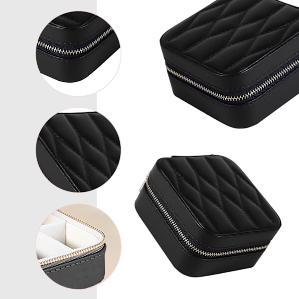 Litet Resesmyckeskrin, Portabelt Smyckeskrin för Kvinnor Flickor, Smyckeskrin med Spegel, PU Läder Smyckeskrin för Ringar, Halsband, Örhängen (Svart)