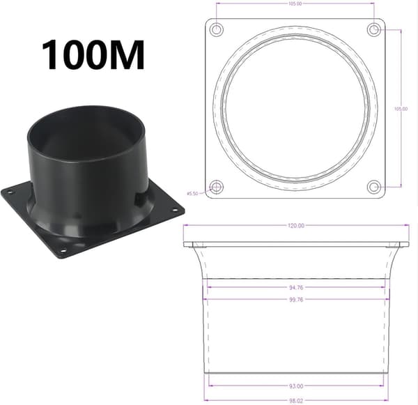 Kanalforbindelsesflens, 75-120mm ABS veggflensforbindelse, veggluftkanalforbindelse for ventilasjonsrør (100mm)