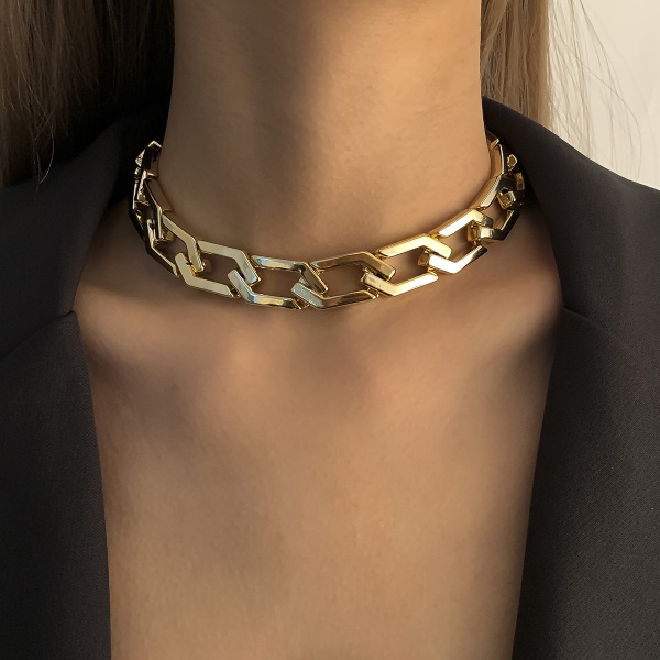 Kubansk grov länkkätting choker unisex punk stil tjock bred halsband guld