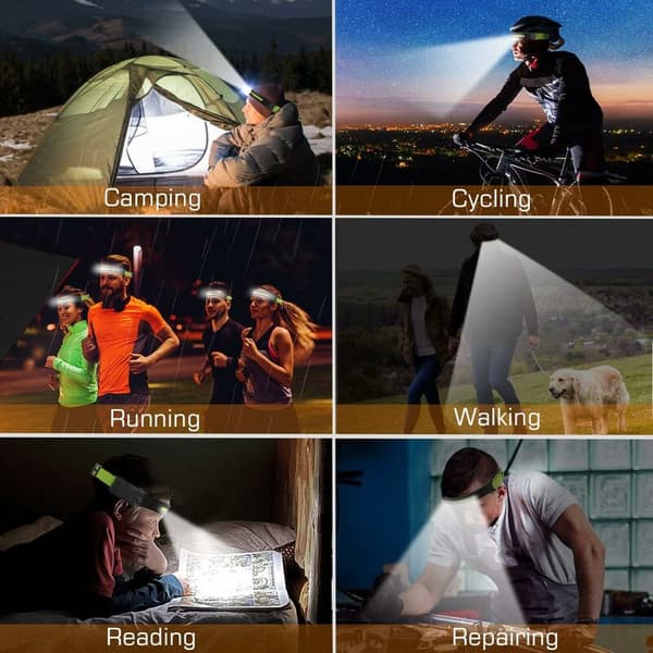 Hodelykt, USB oppladbar LED hodelykt COB induksjon vanntett, LED hodelykt 4 lysmoduser