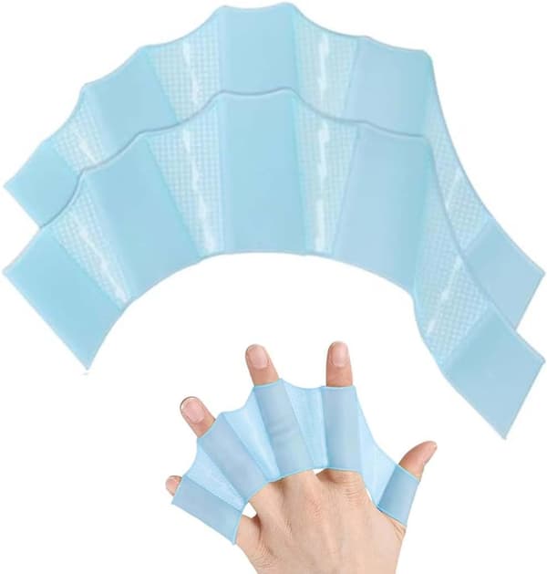 Par med svært elastiske svømmehansker med webbing (blå)