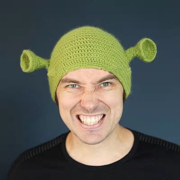 Käsinkudottu villapipo Vihreä Monste-hattu