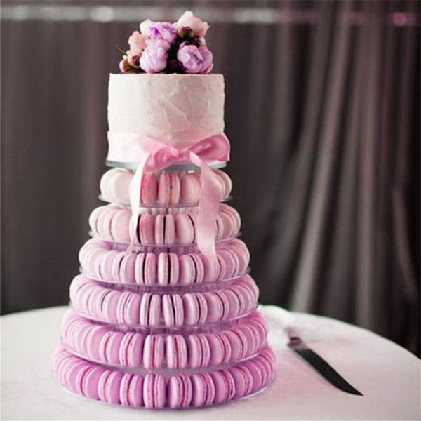 Macaron kake display stativ 6-lags rund plast kake tårn stativ