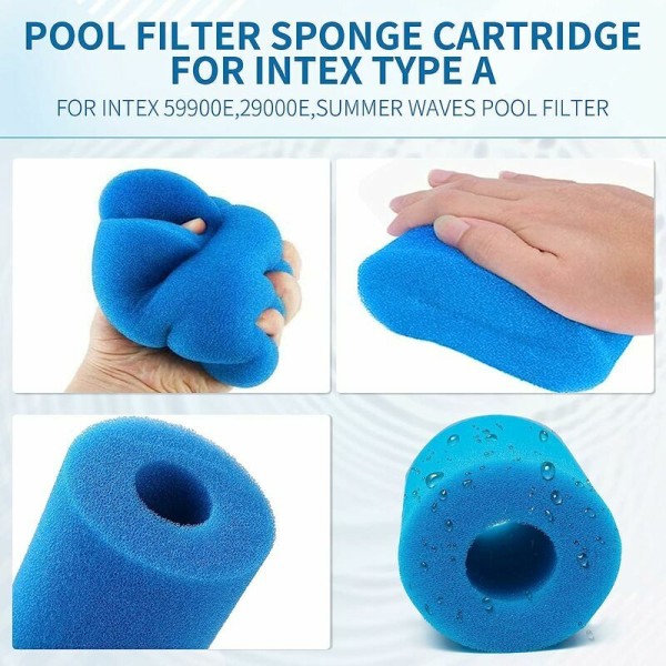 8x Type A filtersvamp, svømmebasseng filtersvampsvamp, skumbassengfilter, vaskbart spafilter for spa, 20*10*4cm, blå