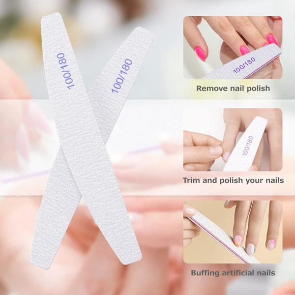 Neglefile, 20 stk. Professionelle dobbeltsidede neglefile genanvendelige 100/180 grit