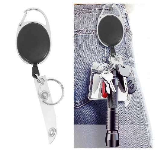 20-pak Retractable Badge Holders med Karabinkrok og Nøkkelring
