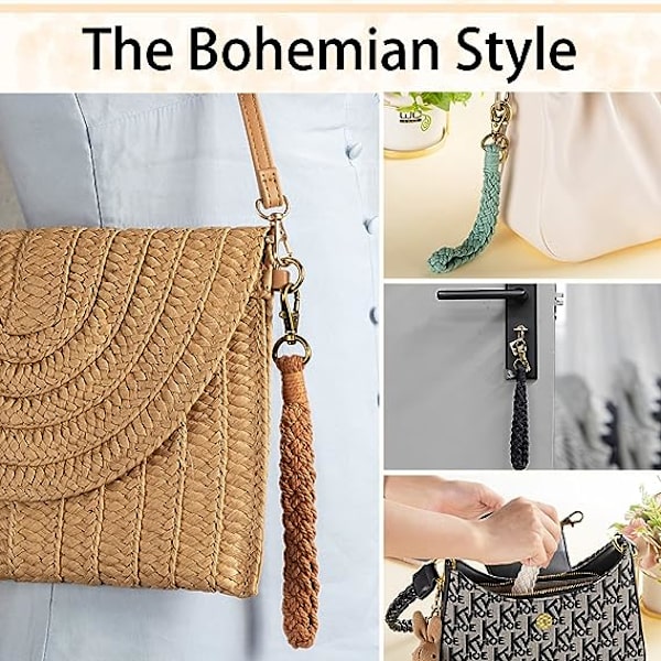 4 stk. Macrame nøglering håndledsrem nøglering strop holder håndlavet nøglering armbånd væv Boho nøgleringe