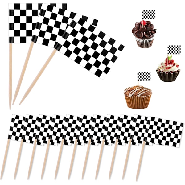 50Pcs Black and White Checkered Flag Toothpicks, Checkered Racing Flag Cupcake Picks Cake Decoration for Party Bar Sporting Events