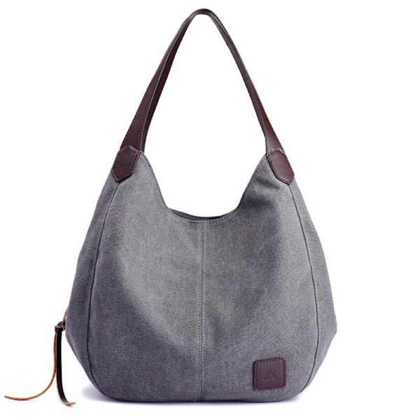 Fashion Dam Multi-pocket Bomull Canvas Handväskor Axelväskor Tote Väskor