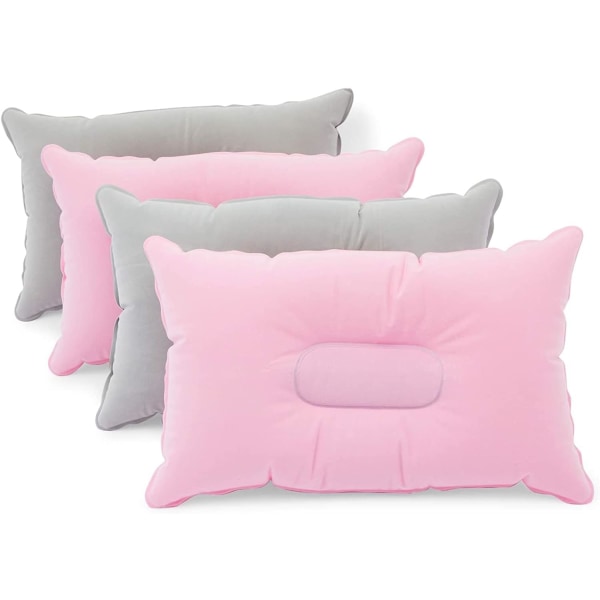 Oppustelige rejsepuder til camping og rejser (rosa, grå, 4-pak)
