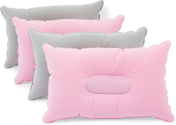 Uppblåsbara resekuddar för camping och resor (rosa, grå, 4-pack)