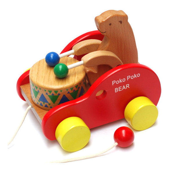 Trekk med leketøy, tretrommel Solid trekkleker Barnepedagogisk leketøy