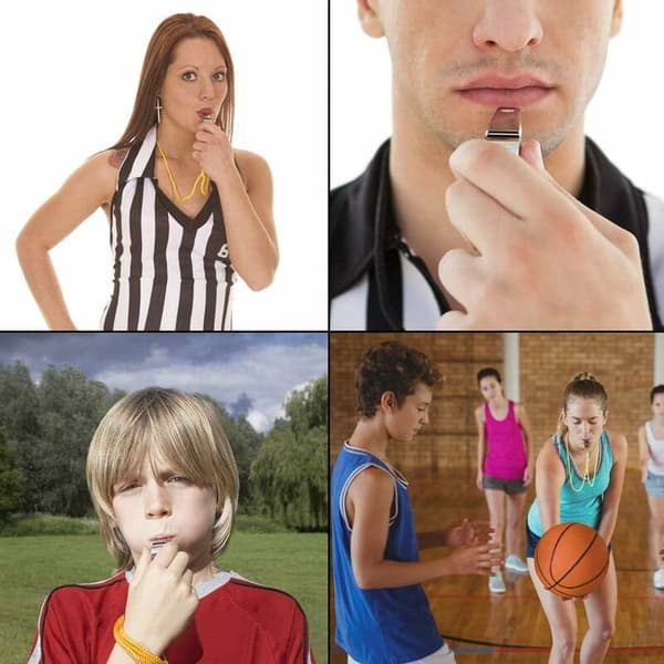 5 stk. fløjte i rustfrit stål med gul snor til dommer, C