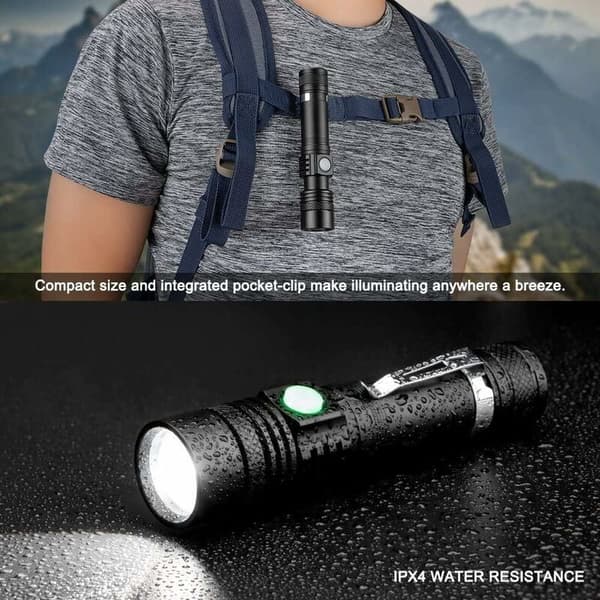USB-ladattava LED-taskulamppu, 600 lumenin taskulamppu, 3 valaistustilaa