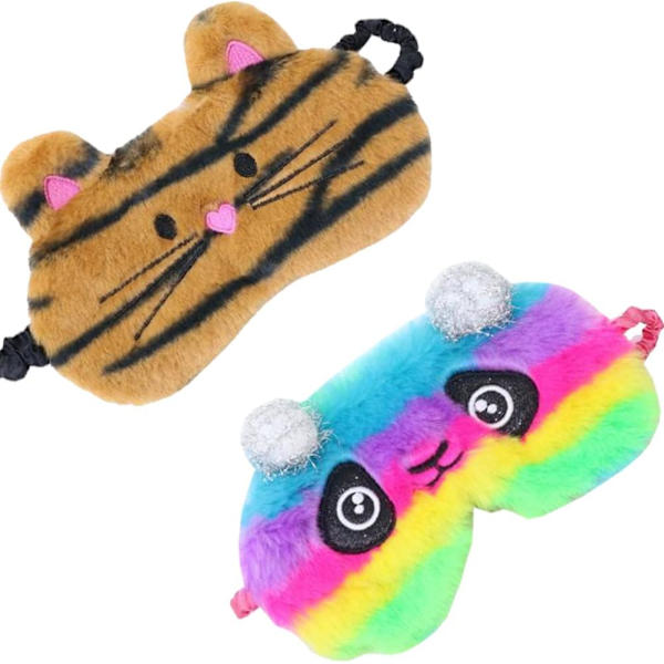 2-pack söta djur sovmask för flickor söta tecknade panda katt mjuk plysch ögonbindel sovmasker ögonlock för kvinnor flickor resor tupplur natt sova