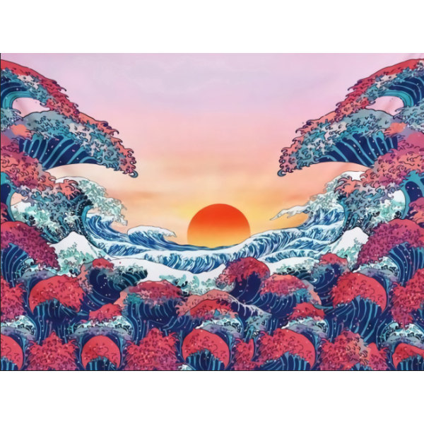 Great Wave Ocean Wall Hangings Orange Sunset Wall Tapestry with N