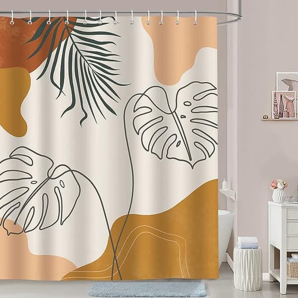 Abstrakt Boho Blad Duschdraperi Mid Century Modern Minimalistisk A