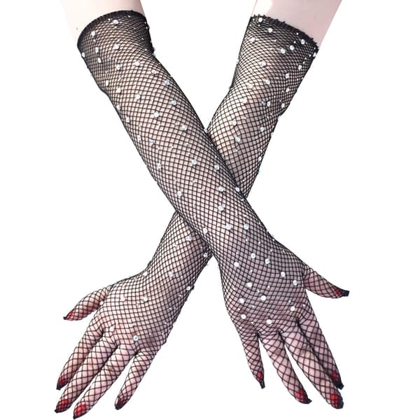 Sexy elastiske mesh-hansker med fargede flash-diamanter
