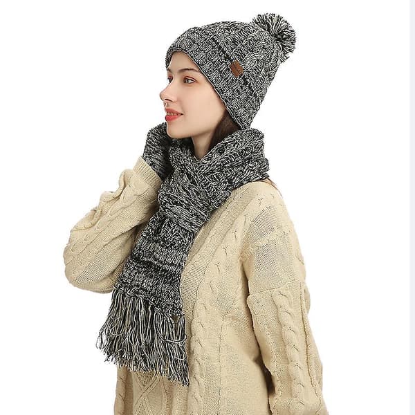 Höst och vinter ny stickad ullfärgad hatt tjockad halsduk T
