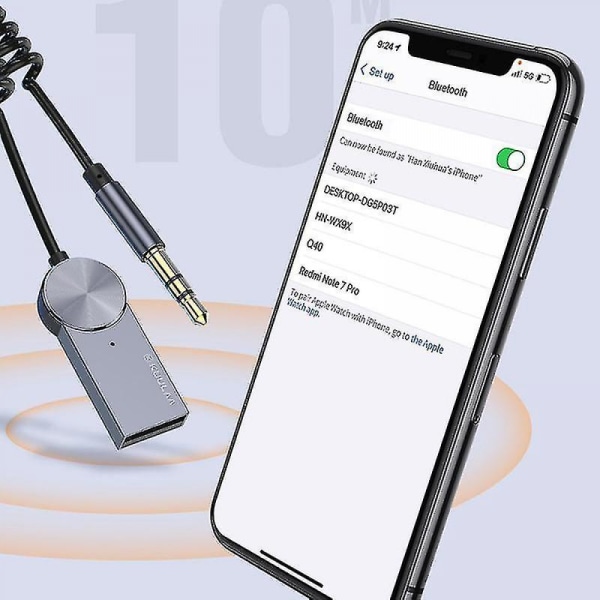 Aux Bluetooth -sovitinadapterikaapeli autoon 3,5 mm:n liitäntään Aux Bluetooth 5.0 Re
