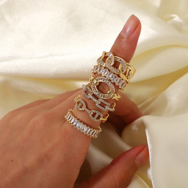 Guldpläterade Cubic Zirconia Guldringar för Kvinnor-6 st