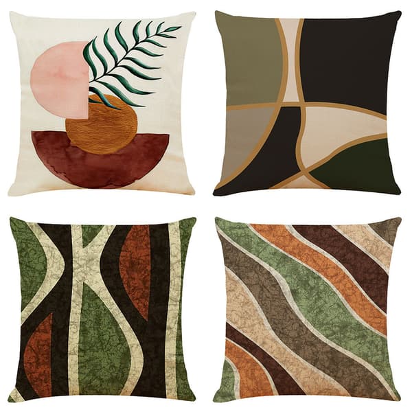 Set med 4 abstrakta linnekuddfodral 45x45cm För soffa, vardagsrum