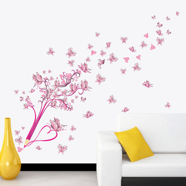 En set rosa fjärilar Pencil Wall Stickers, Wall Window Wall S