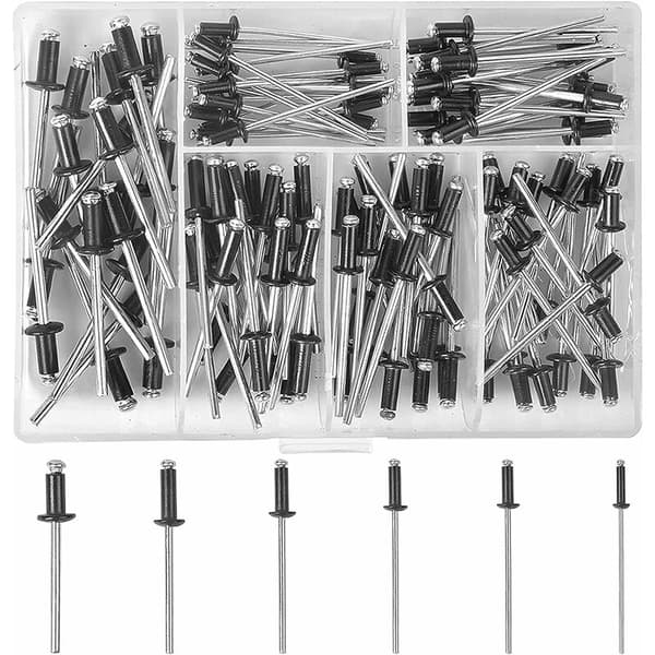 120 stk. sort blindnitte-sæt, M2.4/ M3.0/ M3.2/ M4 aluminium B