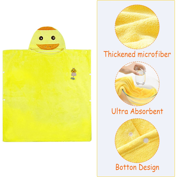 Barn med huva handduk, mjuka bomullshanddukar med tecknad djurdesign, superabsorberande för flickor, pojkar, spädbarn, småbarn (gul anka)