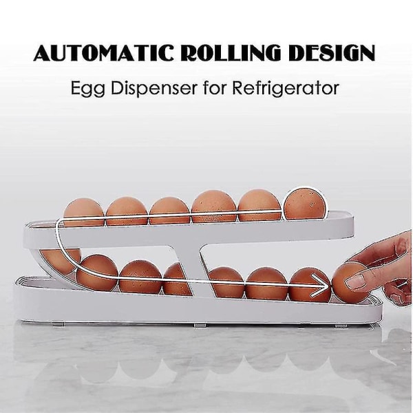 Ägghållare för kylskåp, 2-vånings automatiskt rullande äggförvaring