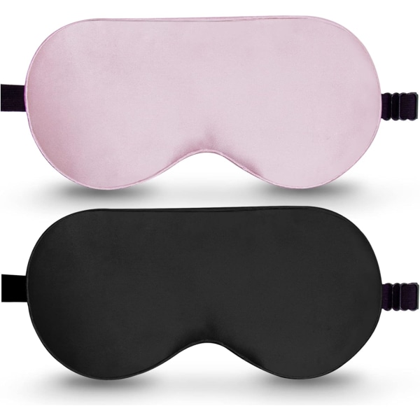 Sömnmask, 2-pack, ögonmask av rent natursilke med justerbar rem, block