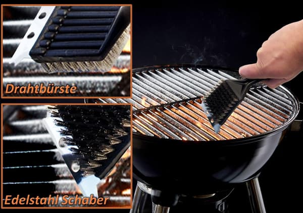 Grillbørste i rustfrit stål med skraber