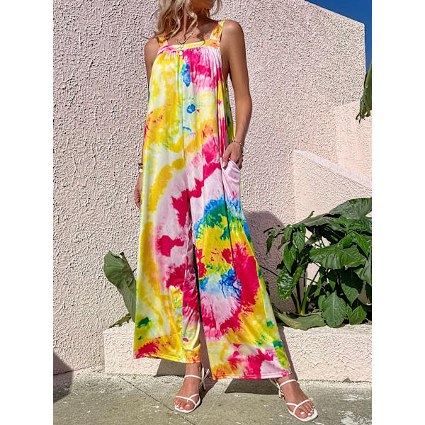 Dames Floral Print Jumpsuits Casual Ærmeløs Stropper Rompers W