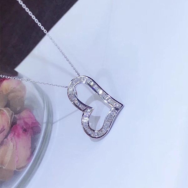 Elegant Cubic Zirconia Hjerte 925 Sølv Halskæde Vedhæng halskæde