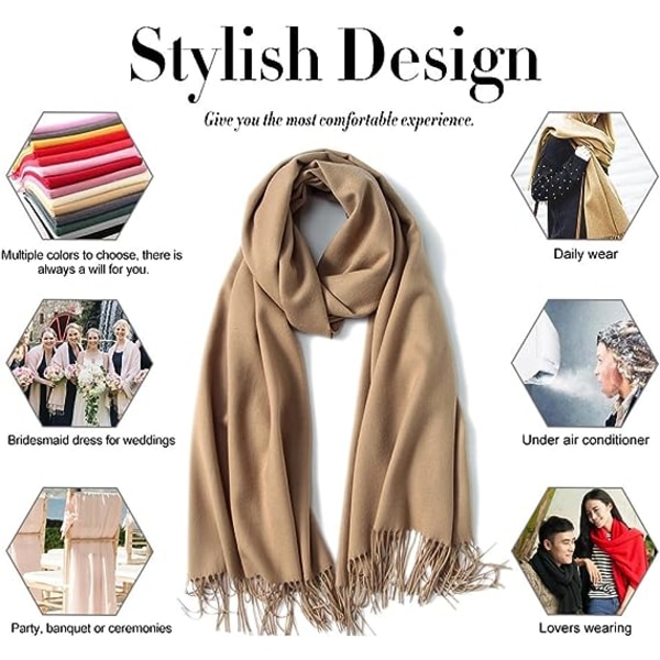 Dammjuk cashmere sjal halsduk khaki 200cm*80cm
